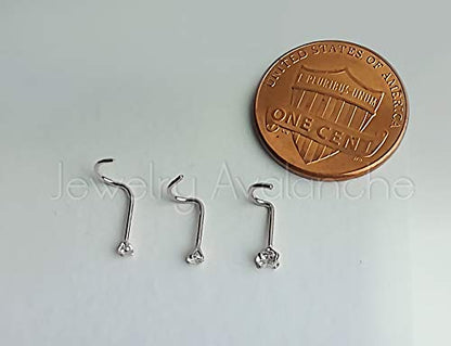 Jewelry Avalanche Solid 14Kt Gold Nose Screw, 24G Nose Hook, Nose Stud, 14kt Yellow Gold or 14kt White Gold Nose Ring Prong Set CZ Accent - style: 14kt white gold w/ 3mm cz