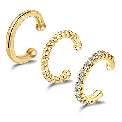 3 Pcs Ear Cuffs Non Piercings Set for Women Teen Gifts Trendy Stuff Jewelry - color: Gold