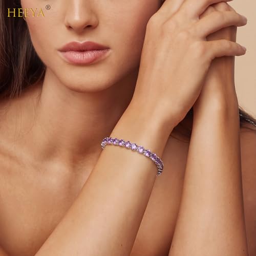 HEEYA Birthstone Silver/Gold Plated Tennis Bracelets, Adjustable 4mm CZ Tennis Bracelets for Women, Fashion Jewelry Wedding Gift Size 6.8 inch+1 inch Extender - color: 06 June Alexandrite