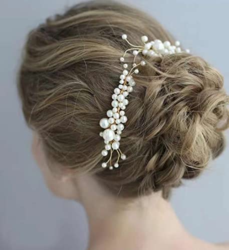Cinaci 25 Pack Sparkly Glitter Gold Rhinestone Pearl Leaf Flower Metal Wedding Bride Bridal Metal Hair Side Combs+U-shaped Hair Pins Clips Barrettes Slide Combs Headpieces Wedding Accessories for Women Girls