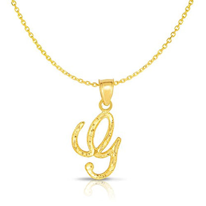 Floreo 10K Yellow Gold Charm Pendant Letter A-Z Personalized Alphabet Initial Name with optional 18 Inch Necklace - style: G with Chain