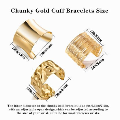 3PCS Gold Chunky Cuff Bracelets for Women Irregular Minimalist Statement Bangle Bracelets Set Open Wide Bangle Arm Cuff Upper Arm Punk Jewelry - color: 3PCS Chunky Gold Cuff Bracelets