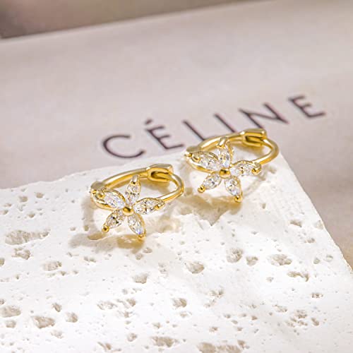 DAILY VIBES Dainty Butterfly Cross CZ Small Huggie Hoop Earrings for Women | Hypoallergenic, 14K Gold Plated Hoops, Tiny Cubic Zirconia, Cartilage Hoop Earrings for Women Trendy - color: Mini Flower