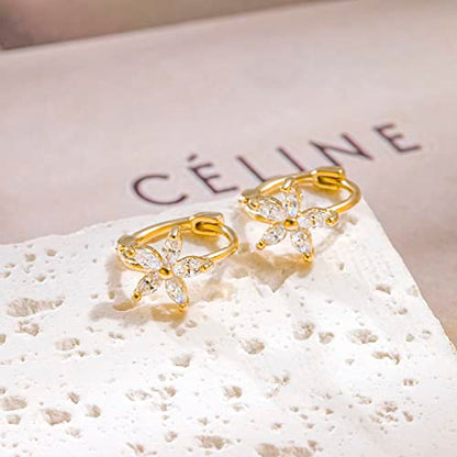 DAILY VIBES Dainty Butterfly Cross CZ Small Huggie Hoop Earrings for Women | Hypoallergenic, 14K Gold Plated Hoops, Tiny Cubic Zirconia, Cartilage Hoop Earrings for Women Trendy - color: Mini Flower