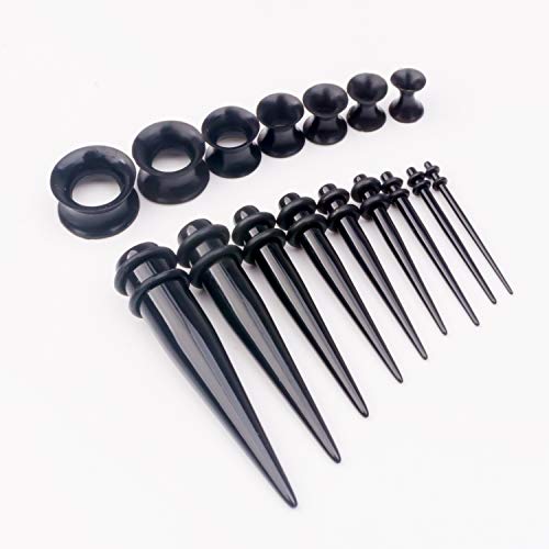 50 Pcs Ear Gauges Stretching Kit 14G-00G | Acrylic Tapers and Plugs Silicone Tunnels, Gauge Expanders Stretching Kit, Piercing Earring Jewelry for Men and Women - color: Black