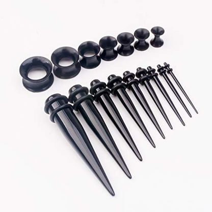 50 Pcs Ear Gauges Stretching Kit 14G-00G | Acrylic Tapers and Plugs Silicone Tunnels, Gauge Expanders Stretching Kit, Piercing Earring Jewelry for Men and Women - color: Black