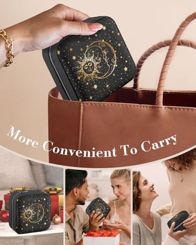 Bistup Travel Jewelry Case - Small Jewelry Organizers and Storage Box for Women Girls Teens Cute Traveling Jewelry Holder with Mirror Little Tiny Compact Modern Unique Aesthetic Pretty, Sun and Moon - style: Sun Moon