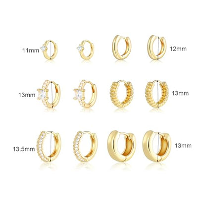 Wgoud Small Gold Hoop Earrings Set for Women, 6 Pairs 14K Gold Plated Hypoallergenic Lightweight Huggie Hoops Earrings, Trendy Cartilage Cubic Zirconia Earrings for Women Gifts. - color: C-Gold hoops