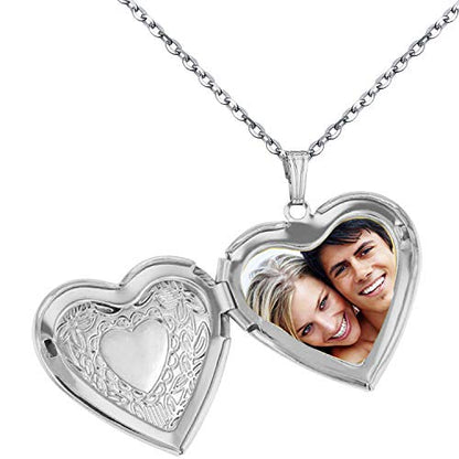 YOUFENG Oval Round Flower Locket Necklace that Holds Pictures Photo Locket Pendant - style: Heart Silver-plated