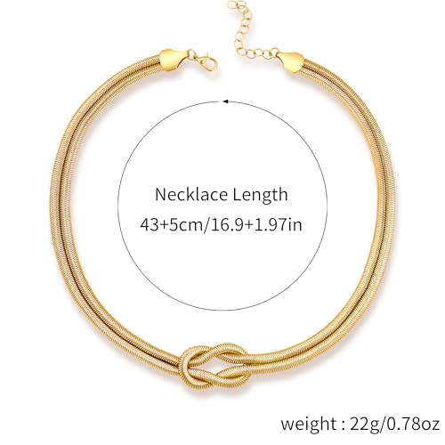 Chunky Gold Choker Necklace for Women, 14K Gold Plated Snake Chain Statement Necklace Triple Twsited Layered Choker Necklaces Jewelry Gifts - style: Knot Necklace