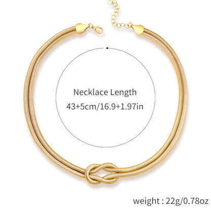 Chunky Gold Choker Necklace for Women, 14K Gold Plated Snake Chain Statement Necklace Triple Twsited Layered Choker Necklaces Jewelry Gifts - style: Knot Necklace