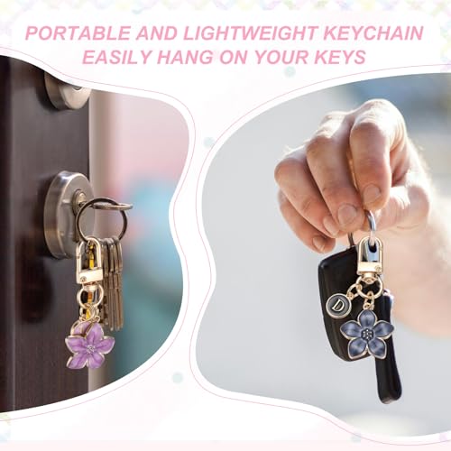 PATIKIL Flower Initial Keychain, Letter Keychain Charm Graceful Flower with Letter for Women Pendant Key - color: White