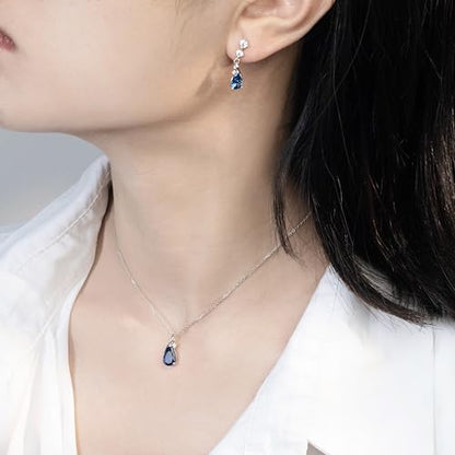 immobird 925 Sterling Silver Infinity Birthstone Jewelry Set Teardrop | Birthstone Necklace and Earring Set, Small Pear-shape Pendant, Drop Earring, Timeless Gift for Her, Daily Wear, Nice Gift Box - color: 09-Sep.