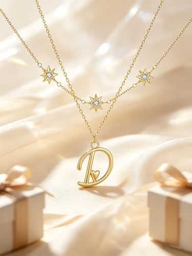 14K Gold A-Z Initial Lette Necklace Star Choker Women Necklace | Personalized Initial Jewelry, Meaningful Name Letter Gift for Women Wife Mom Friend, Perfect Present For Birthday/Anniversary - style: 14K Gold-D