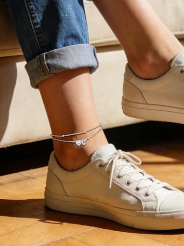 Bestyle Initial Anklet Bracelets for Women Waterproof Non Tarnish 14K Gold/White Gold Plated CZ Anklets for Women Dainty Layered Letter Heart Ankle Bracelets Adjustable Foot Chain Anklet - color: C