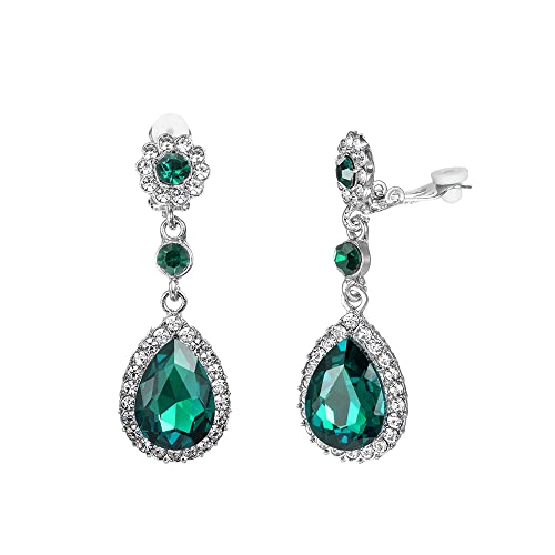 Gorgeous Austrian Crystal Rhinestone Wedding Bridal Teardrop Drop Dangle Earrings - color: Emerald Green