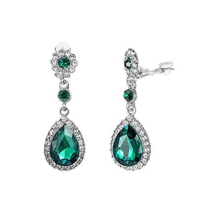 Gorgeous Austrian Crystal Rhinestone Wedding Bridal Teardrop Drop Dangle Earrings - color: Emerald Green