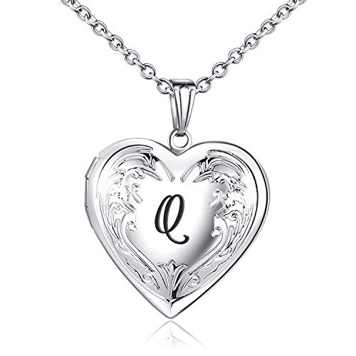 YOUFENG Locket Necklace that Holds Pictures Initial Alphabet A-Z Letter Pendant Necklace Platinum Plated Gifts for Women - style: Q