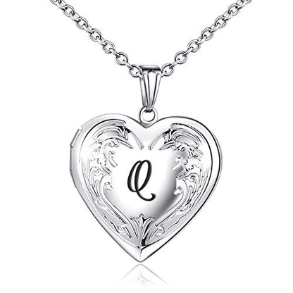 YOUFENG Locket Necklace that Holds Pictures Initial Alphabet A-Z Letter Pendant Necklace Platinum Plated Gifts for Women - style: Q