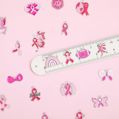 MARFOREVER 40 Pcs/20 Pairs Breast Cancer Awareness Charms | Pink Ribbon Charms forJewelry Making, Hope Ribbon Pendants, DIY Bracelet Necklace Earrings Making, Breast Cance Accessories - style: Breast Cancer Awareness