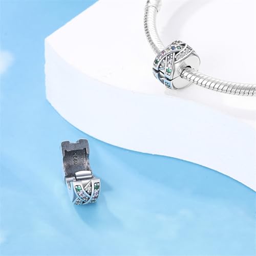 925 Sterling Silver Stopper Clip Charms for Bracelet Necklace Spacer Beads with 5A Cubic Zirconia Mother's Day Christmas DIY Gift for Women(2PCS) - style: Colorful double-ring retaining clip