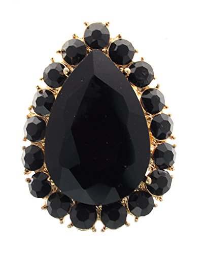 NYFASHION101 Radiant Teardrop Stone Adjustable Cocktail Statement Ring - color: Black/Gold-Tone