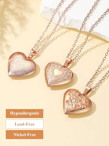 Custom4U Personalized Heart Locket Necklace with Pictures,Sunflower/Angel Wings/Heart Shaped Lockets Custom Photo,Gold/Rose Gold/White Lockets That Holds Picture,Customized Memorial Jewelry for Women - color: B-Heart-Rose Gold(Locket Only)