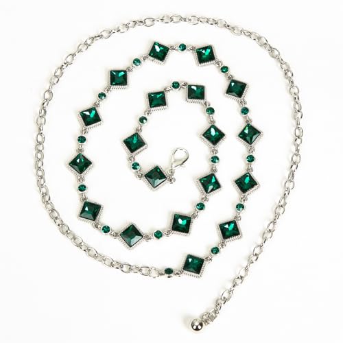 ILuvatar Green Glass Diamond Chain Belt - Metal Women's Western Style Dress Belt - color: Green-s