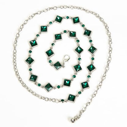 ILuvatar Green Glass Diamond Chain Belt - Metal Women's Western Style Dress Belt - color: Green-s
