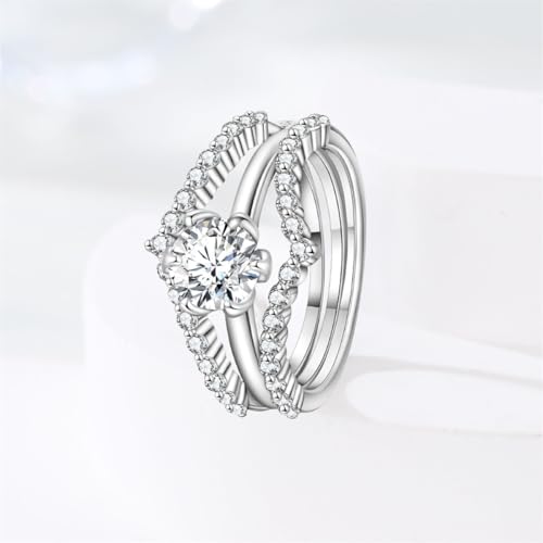KUNSIR 925 Sterling Silver Rings Classic Cubic Zirconia Eternity Promise Statement Anniversary Wedding Bands Engagement Rings for Women Infinity Forever Love Ring Size 7-9 - style: Fingertip Romance Ring