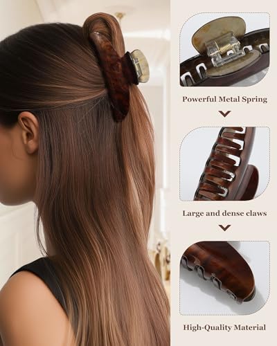 Molans 3PCS Hair Claw Clips Acrylic Clamps for women - Non-slip Strong Hold Barrettes for Thin Thick Hair, Medium hair clips Accessories - color: black/red/brown