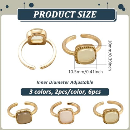 Square Resin Crystal Chunky Rings Adjustable Minimalist Open Rings Square Resin Stone Finger Ring Metal Handmade Ring Set for Women Birthday Party Decoration