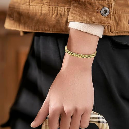 Mens Bracelet-Stainless Steel Magnetic Clasp Franco Chain Bracelets for Men - color: B-Gold