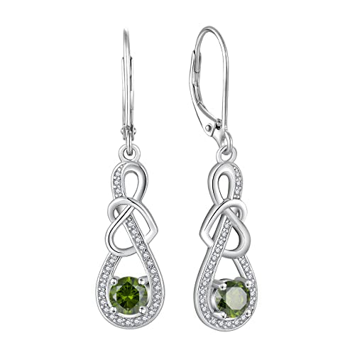 Dangle Drop Earrings for Women 925 Sterling Silver Heart Infinity Leverback Earrings Birthstone Jewelry Gifts for Women Wife Girlfriend Mother Daughter Her - color: 08 August - Peridot