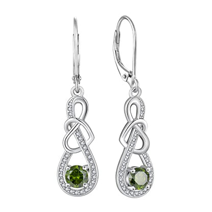 Dangle Drop Earrings for Women 925 Sterling Silver Heart Infinity Leverback Earrings Birthstone Jewelry Gifts for Women Wife Girlfriend Mother Daughter Her - color: 08 August - Peridot