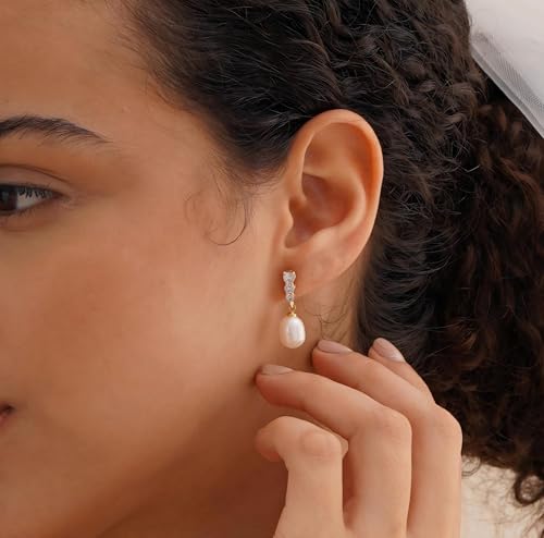 Gold Earrings for Women Trendy, Dainty Dangle Earrings 14K Gold Plated Drop Earrings Cute Wedding Earrings Fashion Prom Bridal Jewelry Gifts - color: Gold-A4