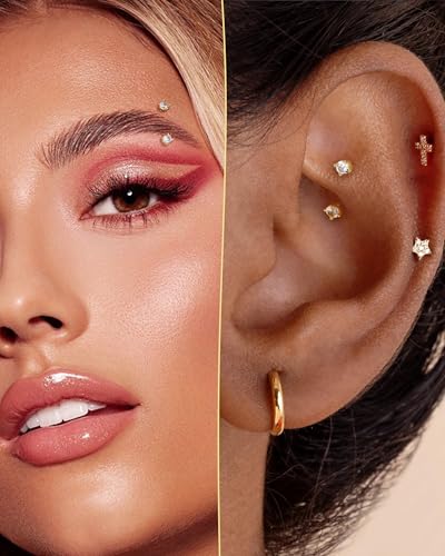 Minimalist Rook Earrings 16G Rook Jewelry Stainless Steel Eyebrow Piercing Jewelry 6/8MM Lobe Earrings - color: YG-6MM