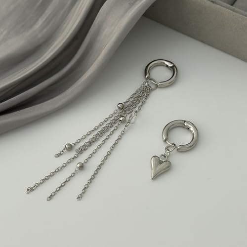 Heart Pearl Hoop Earrings Sliver Long Tassel Chain Huggie Hoop Earrings Pearl Beaded Drop Earring for Women Wedding Jewelry - color: heart