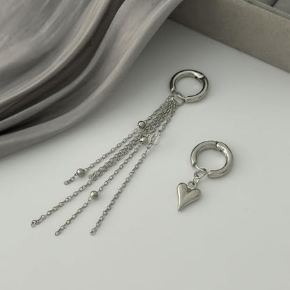 Heart Pearl Hoop Earrings Sliver Long Tassel Chain Huggie Hoop Earrings Pearl Beaded Drop Earring for Women Wedding Jewelry - color: heart