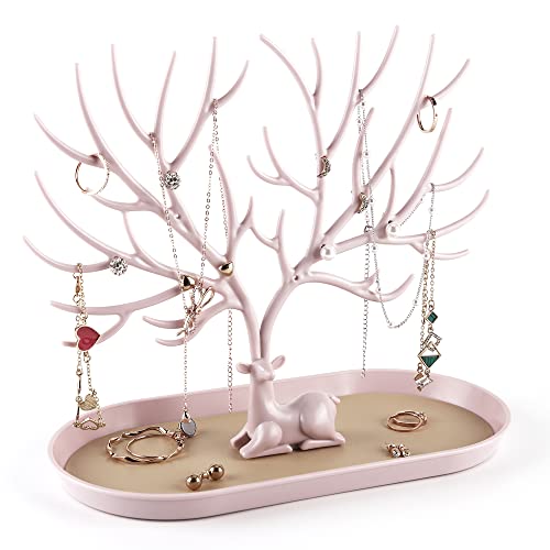 MORE&LESS Antlers Jewelry Display Stand,Tree Tower Rack Hanging Organizer for Ring Earrings Necklace Bracelet - color: A Light Pink