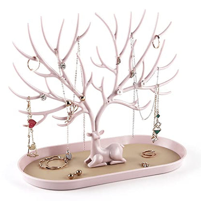 MORE&LESS Antlers Jewelry Display Stand,Tree Tower Rack Hanging Organizer for Ring Earrings Necklace Bracelet - color: A Light Pink