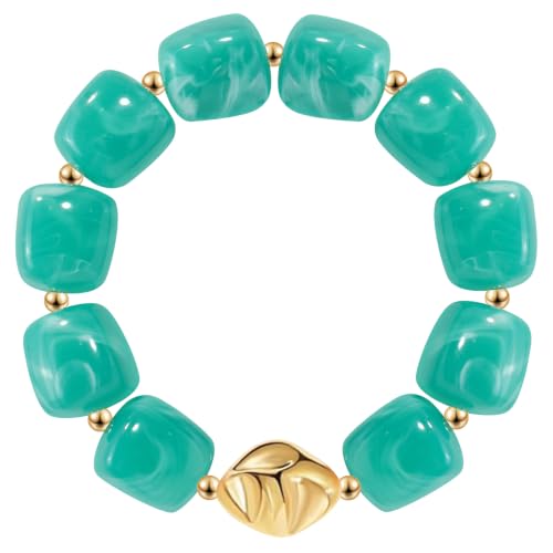 VIBILIA Chunky Beaded Bracelet for Women Multicolor Big Resin Acrylic Bead Elastic Stretch Bracelet, Trendy Statement Bracelets Boho Summer Beach Vacation Charm Jewelry - color: Square-Green