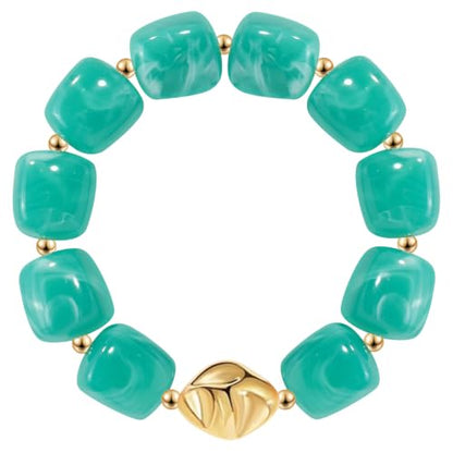 VIBILIA Chunky Beaded Bracelet for Women Multicolor Big Resin Acrylic Bead Elastic Stretch Bracelet, Trendy Statement Bracelets Boho Summer Beach Vacation Charm Jewelry - color: Square-Green