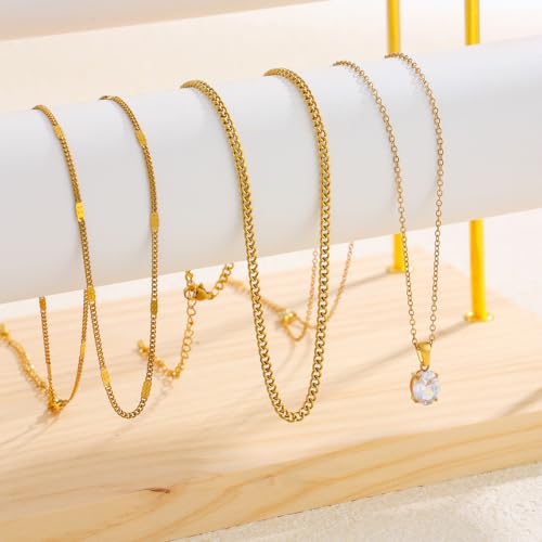 Layered Gold Necklaces for Women,18K Plated Gold Zirconia Necklace | Non Tarnish Trendy Jewelry Gift Cuban Chain Choker - color: color-2