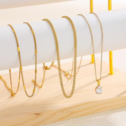Layered Gold Necklaces for Women,18K Plated Gold Zirconia Necklace | Non Tarnish Trendy Jewelry Gift Cuban Chain Choker - color: color-2