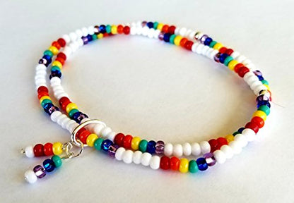 Rainbow ankle bracelet pride colors LGBT seed bead anklet