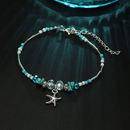 Softones Blue Starfish Turtle Anklet Multilayer Charm Beads Sea Handmade Boho Anklet Foot Jewelry for Women - style: I:Star 1