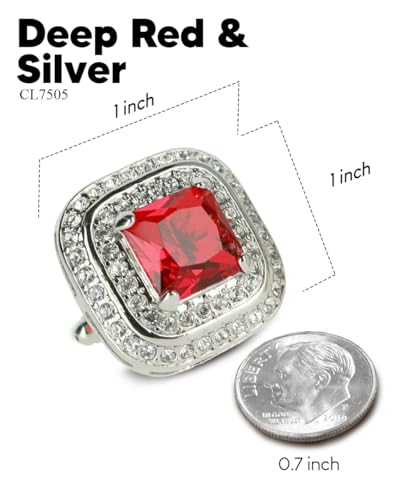 Square Colored Crystal Double Diamond Set Cufflinks - color: Deep Red/Silver