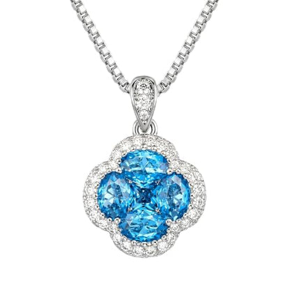 Green/Blue Zircon 4-Leaf Clover Jewelry Set – Necklace, Ring, Earrings – Women's Wedding & Evening Gift for Wife, Girlfriend, Mother – Comes with Gift Box - color: Blue Necklace