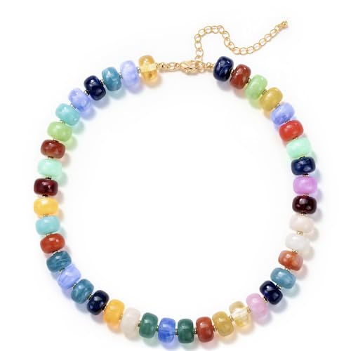 Chunky Beaded Necklaces for Women，Minimalistic Modern Jewelry | Colorful Boho Collar Necklace, Large Round Beads Resin Choker Necklace, Y2K Summer Beach Jewelry for Women - color: colorful